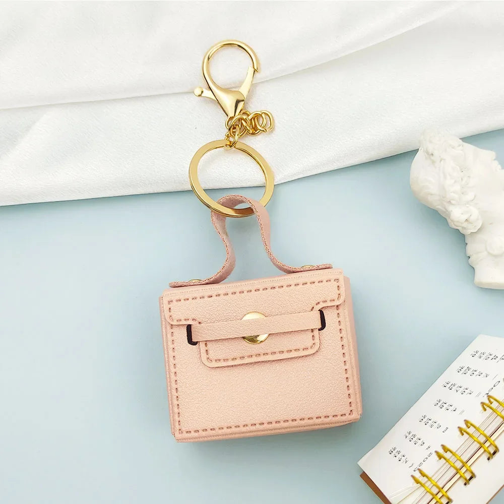 Solid Color Coin Purse Keychain Gift PU Leather Wallet Mini Bag Bag Pendant Keyrings Earphone Storage Bag Small Square Bag