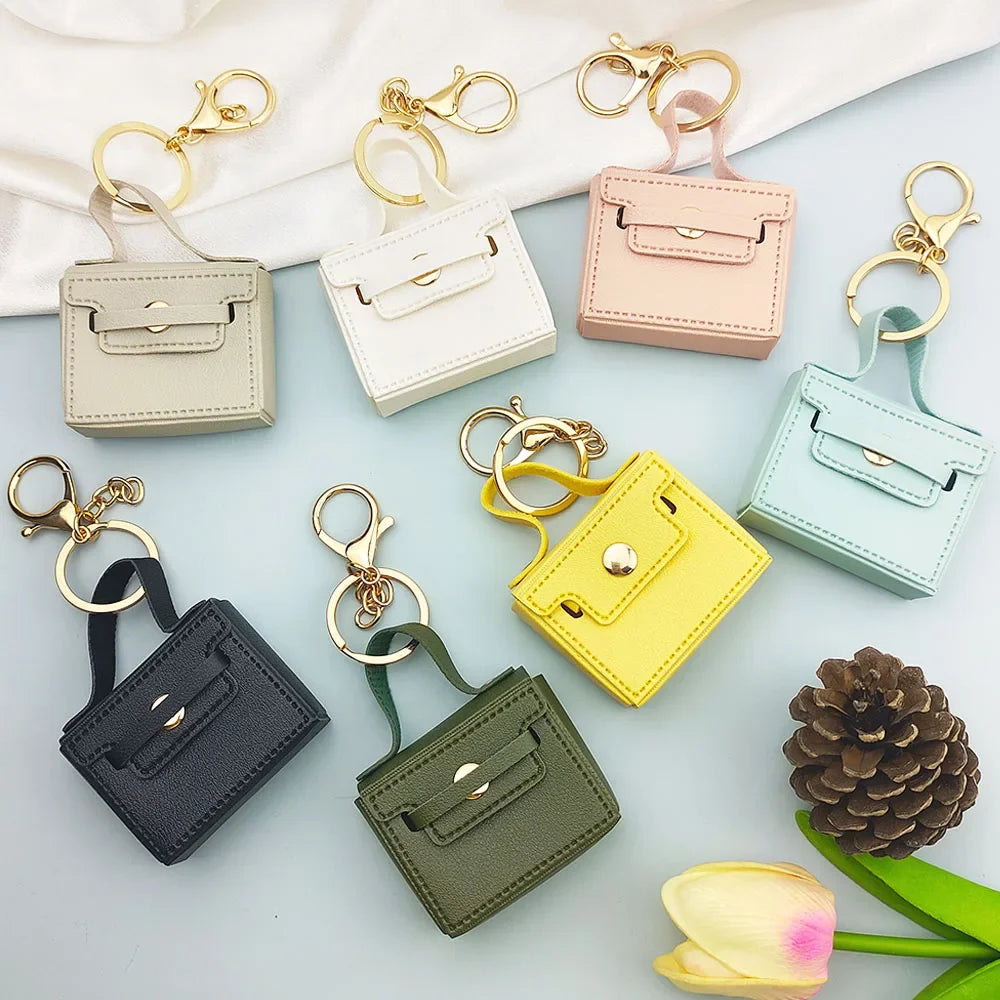 Solid Color Coin Purse Keychain Gift PU Leather Wallet Mini Bag Bag Pendant Keyrings Earphone Storage Bag Small Square Bag
