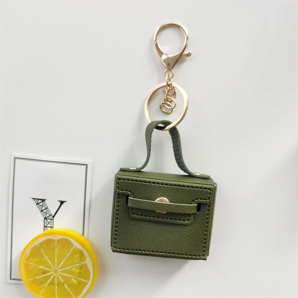 Solid Color Coin Purse Keychain Gift PU Leather Wallet Mini Bag Bag Pendant Keyrings Earphone Storage Bag Small Square Bag