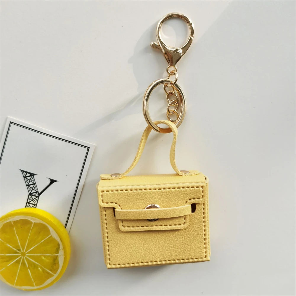 Solid Color Coin Purse Keychain Gift PU Leather Wallet Mini Bag Bag Pendant Keyrings Earphone Storage Bag Small Square Bag