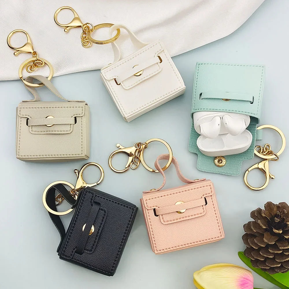 Solid Color Coin Purse Keychain Gift PU Leather Wallet Mini Bag Bag Pendant Keyrings Earphone Storage Bag Small Square Bag