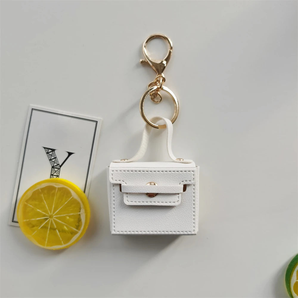 Solid Color Coin Purse Keychain Gift PU Leather Wallet Mini Bag Bag Pendant Keyrings Earphone Storage Bag Small Square Bag