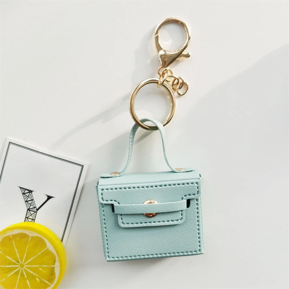 Solid Color Coin Purse Keychain Gift PU Leather Wallet Mini Bag Bag Pendant Keyrings Earphone Storage Bag Small Square Bag