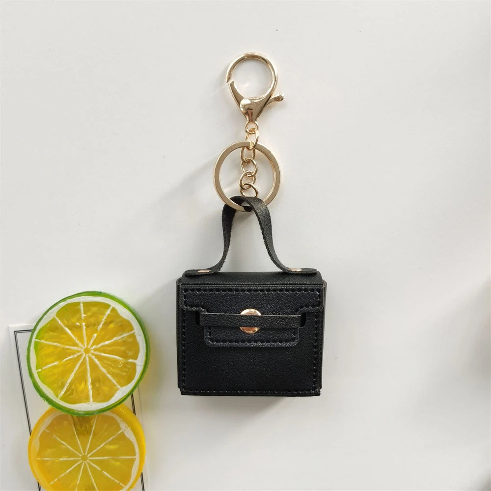Solid Color Coin Purse Keychain Gift PU Leather Wallet Mini Bag Bag Pendant Keyrings Earphone Storage Bag Small Square Bag