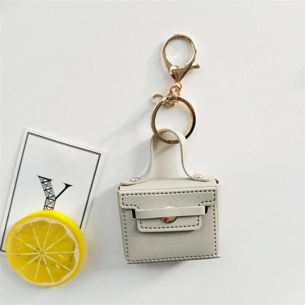 Solid Color Coin Purse Keychain Gift PU Leather Wallet Mini Bag Bag Pendant Keyrings Earphone Storage Bag Small Square Bag