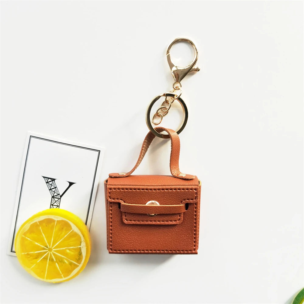Solid Color Coin Purse Keychain Gift PU Leather Wallet Mini Bag Bag Pendant Keyrings Earphone Storage Bag Small Square Bag