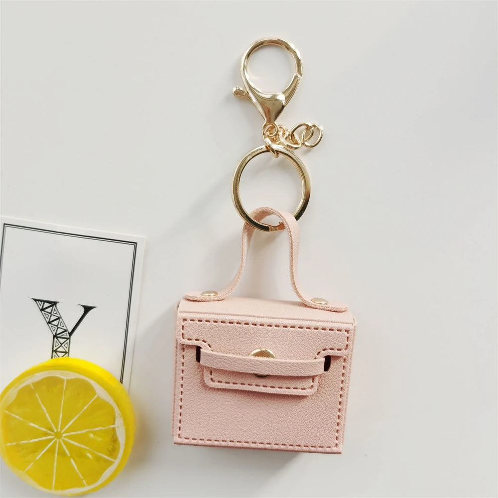 Solid Color Coin Purse Keychain Gift PU Leather Wallet Mini Bag Bag Pendant Keyrings Earphone Storage Bag Small Square Bag
